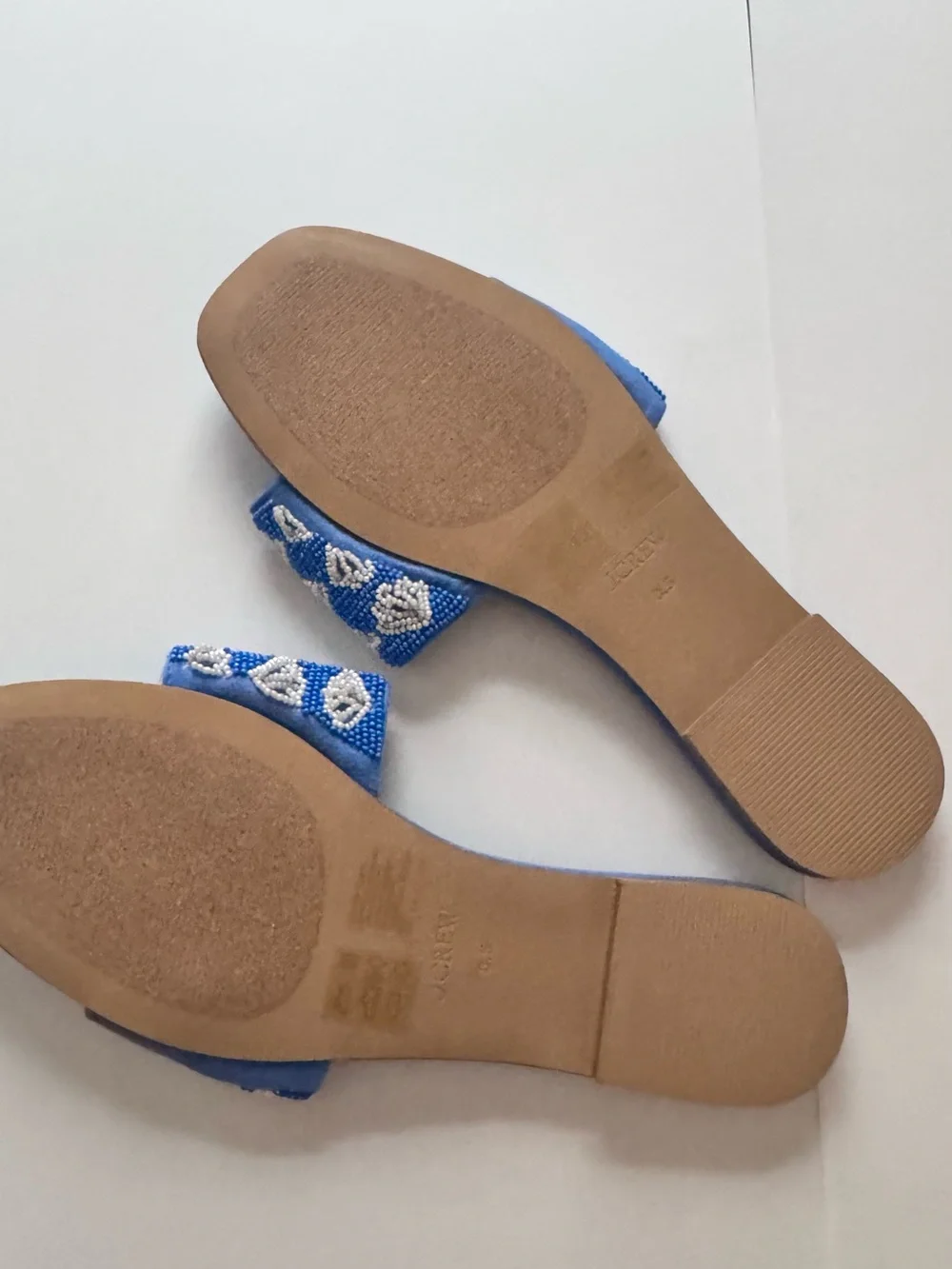 J. Crew fsactory Blue Beaded Slide Sandals Santorini Shells